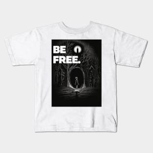 Be Free Black And White Artistic Ink Drawing Sketch Kids T-Shirt